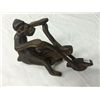 Image 1 : 2 Hand Carved Solid Wood Man & Cycle Sculptures (10" long, 7" high)