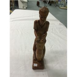 Hand Carved Solid Wood Drummer Sculpture (12" high)