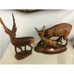 2 Hand Carved Solid Wood Animal Sculptures