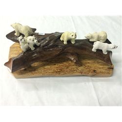 Polar Bears on Driftwood and Hand Crafted Wood Base (13.5" long)