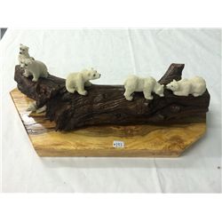 Polar Bears on Driftwood and Hand Crafted Wood Base (16.5" long)