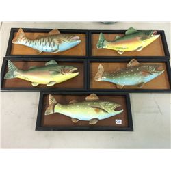 Set of 5 Japan Made Hand Painted Trout Plaques (11.75" X 5")