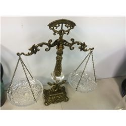 Vintage Brass Scale With Crystal Trays (17" high)