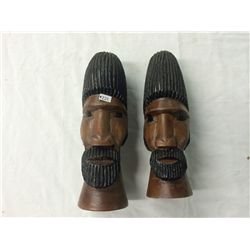 Pair of Hand Carved Bearded Men Sculptures (10.5" and 10" high