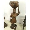 Image 1 : Hand Carved Solid Wood Lady With Basket Sculpture (signed Darbouze) (18.5" high)