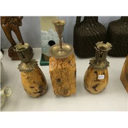 3 Hand Crafted Wood Base Candle Lamps