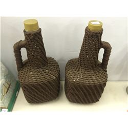 2 Vintage Glass Decanters With Net Covering