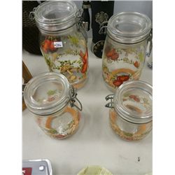 4 Piece Older Stenciled Preserving Jar Canister Set