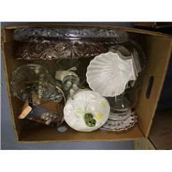 Box Lot of Vintage Pressed Glass & Porcelain