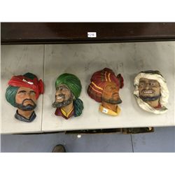 4 Assorted Chalkware Wall Figures