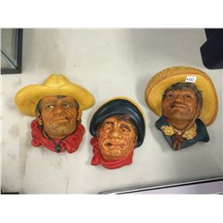 2 Bossom Chalkware and One Hand Crafted Wall Figures