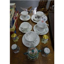 7 Fine China Tea Cups & Saucers w/Salt & Pepper Shakers - 7 times the Money