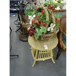 Wicker Side Table w/Silk Floral