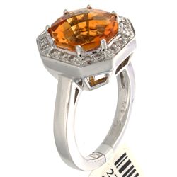 14K White Gold Jewelry 4.54ctw Citrine & Diamond Ring