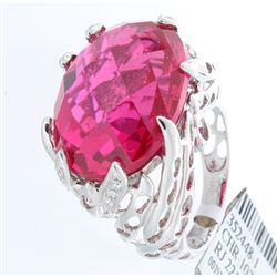 18K White Gold Jewelry 30.42ctw Created Pink Sapphire & Diamond Ring