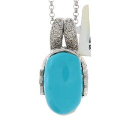 14K White Gold Jewelry 13.81ctw Turquoise & Diamond Pendant