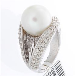 18K White Gold Jewelry 13.60ctw Pearl & Diamond Ring