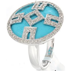 14K White Gold Jewelry 12.36ctw Turquoise & Diamond Ring