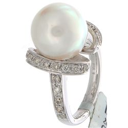 18K White Gold Jewelry 11.66ctw Pearl & Diamond Ring