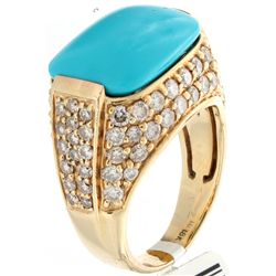 14K Yellow Gold Jewelry 2.12ctw Turquoise & Diamond Ring