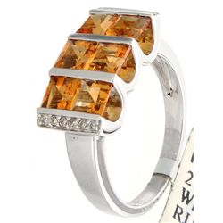 14K White Gold Jewelry 1.98ctw Citrine & Diamond Ring