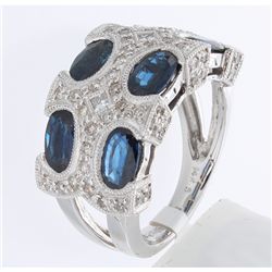 14K White Gold Jewelry 4.06ctw Sapphire & Diamond Ring