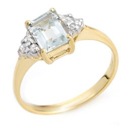 Genuine 1.22 ctw Aquamarine & Diamond Ring Jewelry 10K Gold