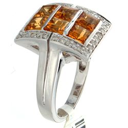 14K White Gold Jewelry 2.22ctw Citrine & Diamond Ring