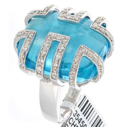 14K White Gold Jewelry 31.05ctw White Conch, Topaz & Diamond Ring