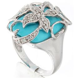 18K White Gold Jewelry 5.58ctw Turquoise & Diamond Ring