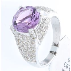 18K White Gold Jewelry 3.78ctw Amethyst & Diamond Ring