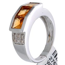 14K White Gold Jewelry 1.60ctw Citrine & Diamond Ring