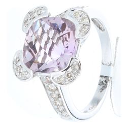 14K White Gold Jewelry 4.50ctw Pink Amethyst & Diamond Ring