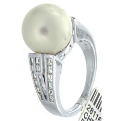 14K White Gold Jewelry 13.27ctw Pearl & Diamond Ring