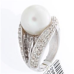 18K White Gold Jewelry 10.97ctw Pearl & Diamond Ring