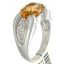 14K White Gold Jewelry 3.42ctw Citrine & Diamond Ring