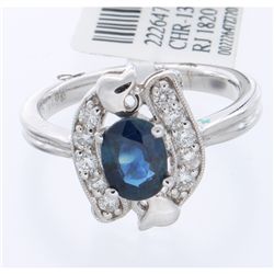 18K White Gold Jewelry 1.38ctw Sapphire & Diamond Ring