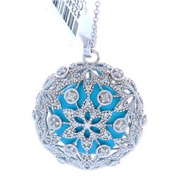 14K White Gold Jewelry 5.46ctw Turquoise & Diamond Pendant