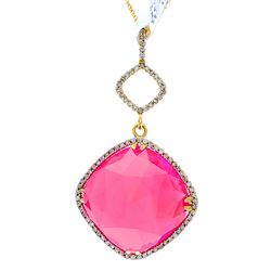 14K Yellow Gold Jewelry 16.95ctw Created Pink Sapphire & Diamond Pendant