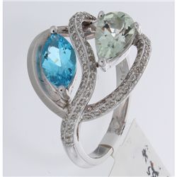 14K White Gold Jewelry 2.27ctw Green Amethyst, Topaz & Diamond Ring