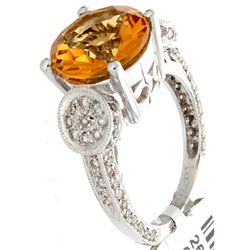 18K White Gold Jewelry 4.45ctw Citrine & Diamond Ring