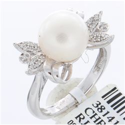 14K White Gold Jewelry 5.69ctw Fresh Water Pearl & Diamond Ring