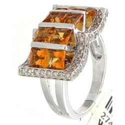 14K White Gold Jewelry 3.13ctw Citrine & Diamond Ring