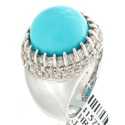 14K White Gold Jewelry 7.73ctw Turquoise & Diamond Ring