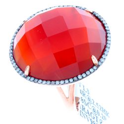 14K White Gold Jewelry 18.95ctw Red Agate & Diamond Ring