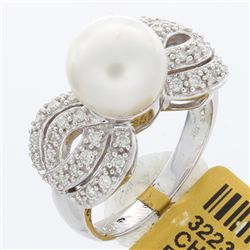 18K White Gold Jewelry 8.08ctw Pearl & Diamond Ring
