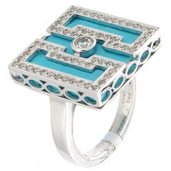 14K White Gold Jewelry 7.22ctw Turquoise & Diamond Ring