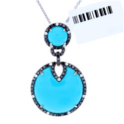 14K White Gold Jewelry 8.96ctw Turquoise, White & Black Diamond Pendant