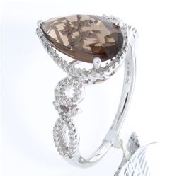 14K White Gold Jewelry 2.59ctw Smokey Topaz & Diamond Ring