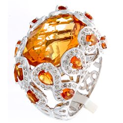 18K White Gold Jewelry 16.66ctw Citrine & Diamond Ring